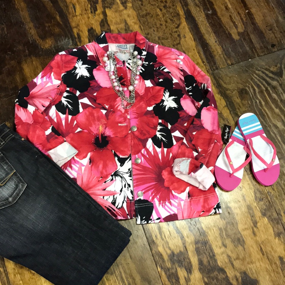 Chico’s Design hand beaded jean jacket